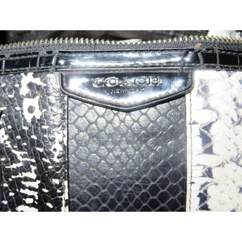 Coach 2014 Nancy Exotic Reptile Snakeskin Embossed Leather Black White Satchel